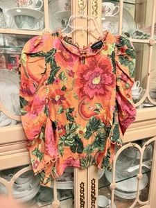Cynthia Rowley Top Shirt Blouse Womens Medium Orange Floral Tropical Boho - Picture 1 of 6