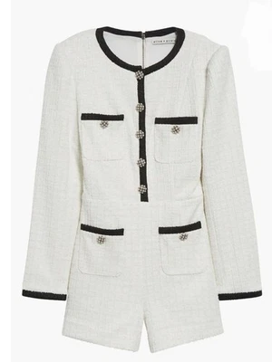 Mameluco de tweed manga larga con bolsillo parche Alice + Olivia Shiloh para mujer talla 8 Foto 1 de 4