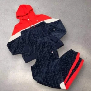 Women’s Fila Red Fleece Navy All Over Velour Fashion Tracksuit NWT - Picture 1 of 4