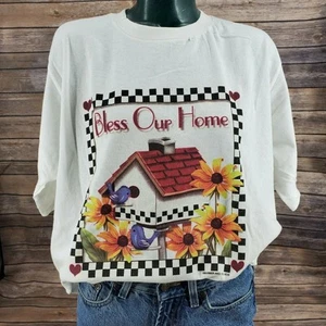 Camisa Vintage Retro Años 90 Puntada Única COTTAGECORE Pájaro Casa Flores EE. UU. L NOS - Imagen 1 de 4
