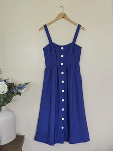 Anthropologie Maeve rosmarinblaues Midikleid mit Knöpfen Taschen Damengröße 6 - Bild 1 von 14