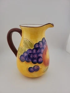 Casa Elite PITCHER Ceramic Jug –Y2K Tuscan Kitchen Decor Grapes Peaches 9"x 8.5" - Picture 1 of 7