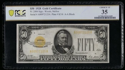SC 1928 $50 Fr.2404 Gold Certificate PCGS 35 Choice Very Fine (125A) - Image 1 of 3