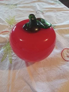 Murano Style Red Apple Glass Fruit Green Stem VTG Hand Blown MCM Art - Picture 1 of 5