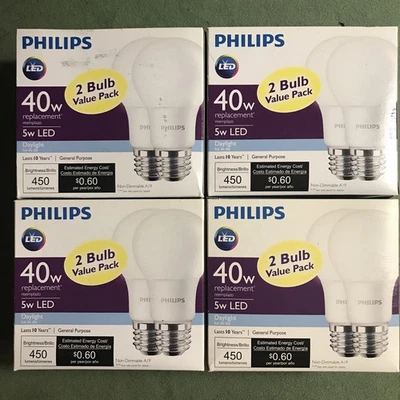 8-Philips LED 40W A19 Daylight,450 Lumen,5,000K General Purpose Bulbs - Image 1 of 4