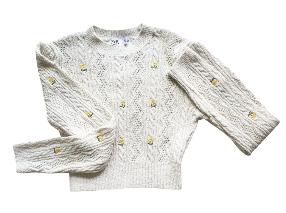 Suéter corto tejido Zara talla M marfil piña fruta cabaña suave niña Foto 1 de 4