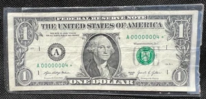 $1 Dollar Bill WITH STAR Low 7 ZERO Serial Number  A 00000004 * Series 2021 - Picture 1 of 13