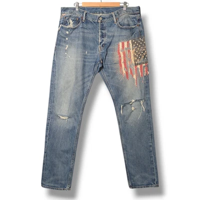 Ralph Lauren USA Flag Jeans Mens 36" Waist 32" Leg Denim & Supply Distressed - Image 1 of 4