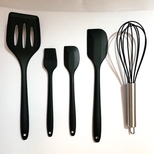 5-Piece Silicone Kitchen Utensil Set – Heat-Resistant & Dishwasher Safe (Black) - Picture 1 of 4