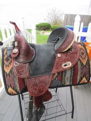 15'' HILASON Western Treeless Barrel/Trail  Leather Saddle | USA  6-8'' GULLET - Image 1 of 4