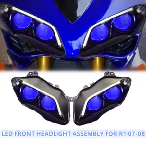 KT Headlight Assembly LED & HID Projector for Yamaha R1 2007 2008 Blue Demon Eye - Bild 1 von 11