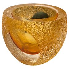Fifth Avenue Crystal Amber Frosted Geode Tea Votive Candle Holder Yellow Golden