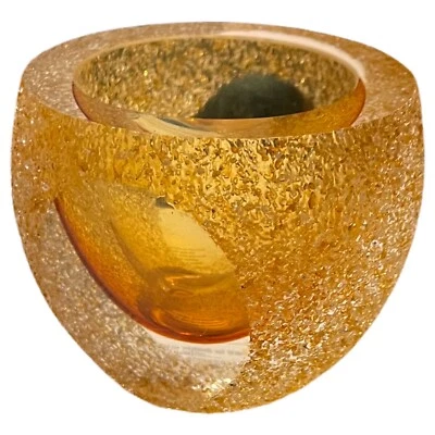 Fifth Avenue Crystal Amber Frosted Geode Tea Votive Candle Holder Yellow Glass - Image 1 of 4