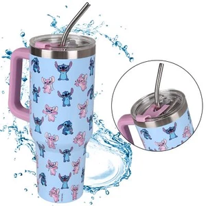 Disney Stitch and Angel Großer Thermobecher mit Deckel und Metallstrohhalm 1,18l - Bild 1 von 7