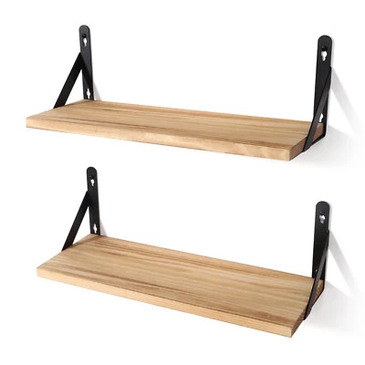 2PCS Floating Shelves Wooden Wall Mounted Display Storage Hold Rustic Industrial - Image 1 of 4