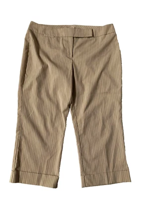 New York&Co. Size 14 (36x22.5) Beige Striped Cropped Cuffed Straight Pants Women - Image 1 of 4