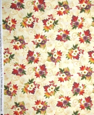 Buquê de flores e folhas de vidro Henry de algodão colheita de abóbora por jarda  - Imagem 1 de 3