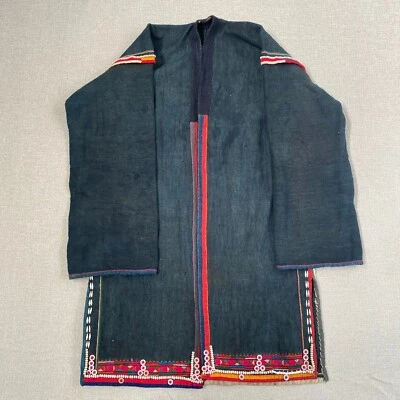 Vintage Akha Embroidered Hanten Open Front Hemp Cotton Multicolor 30" Length - Image 1 of 4