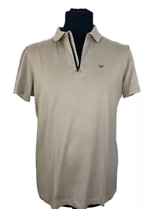 Men's Polo Shirt by Emporio Armani | Beige top with zipper closure | Size M - Picture 1 of 10