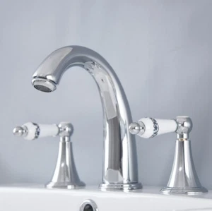 Polished Chrome Widespread 3 Holes Bathroom Basin Faucet Tub Sink Mixer Tap - Picture 1 of 7