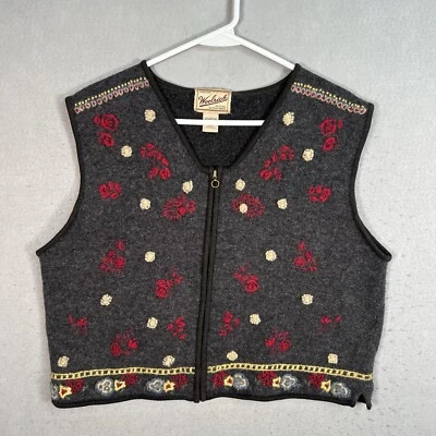 Woolrich Vintage Women's Large Embroidered Floral Country Cottagecore Zip Vest - Image 1 of 4