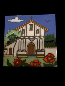 Hand Painted Art Tile Mission Delores Carmel Ca. One Of A Kind. - Picture 1 of 2