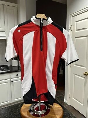 Camiseta masculina esportiva de ciclismo tamanho pequeno vermelha branca e preta - Imagem 1 de 4