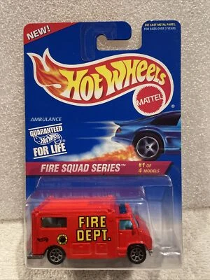 Hot Wheels 1995 Fire Squad Series Red Ambulance Opening Doors BLISTERPACK CARDED - Image 1 of 4