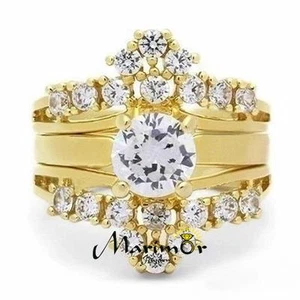 1,88 Ct Cz 14K vergoldet Edelstahl 3-teiliges Ehering-Set Größen 5-10 - Bild 1 von 3