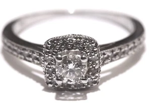14k white gold round .36ct halo diamond engagement ring 2.7g estate vintage 5.75 - Picture 1 of 12