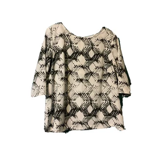 Women Size Small DKNYC Blouse White & Black 3/4 Sleeve Boat Neck Top Zipper Back - Picture 1 of 6
