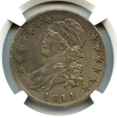 Монета номиналом 50 центов 1811/10 O-101 с изображением бюста и крышкой, NGC AU50 - Изображение 1 из 3