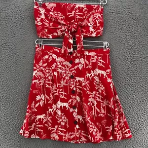 Nerzrosa Kleid Damen klein rot tropisch Set Minirock Bandeau 2-teilig Safari - Bild 1 von 17