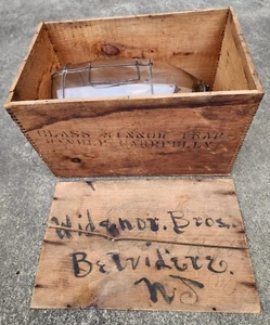 Rare find! Antique Primitive Glass Minnow Trap with Original Wooden Shipping Box - Picture 1 of 21