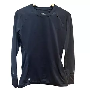 Athleta Top Black Long Sleeve Crew Neck Thumb Holes Pocket Sporty Gym Womens XS - Picture 1 of 7