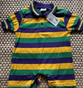 NEW Kaplin Inc Infant 18 Months Mardi Gras Romper One Piece Short Sleeve Striped - Picture 1 of 12