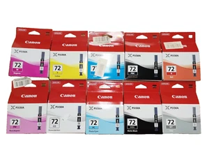KIT 10 CARTUCCE ORIG. CANON PGI-72 - M-Y-C-PBK-R-GY-MATTE BLACK-PHOTO CYAN-CO-PM - Foto 1 di 1