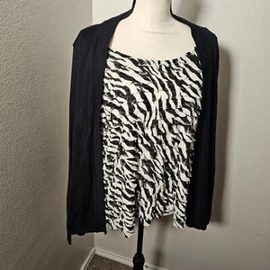 Elementz Black Zebra Layered Trim Long Sleeve Top No Size Tag Stretch - Picture 1 of 13