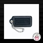 2" Medium COACH BLACK Leather NICKEL Key Fob Bag Charm Keychain Hang Tag