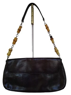 New Talbots Leather Shoulder Bag Wooden Beads Strap Reptile Brown Vintage Purse  - Image 1 of 4