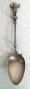 RARE ANTIQUE CONTINENTAL SILVER FIGURAL PUTTI SPOON - Picture 1 of 3