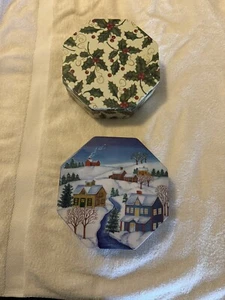 Vintage Weihnachten Keksdose | Schneeszene und Stechpalme | 7" Medium - Bild 1 von 3