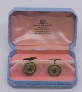 GEMELLI VINTAGE LOGO MASSONICO TONO ORO CON SCATOLA, FIRMATI B M - Foto 1 di 6