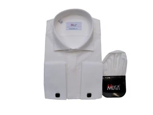 Camicia smoking uomo con gemelli 51/52 taglia 5XL avorio - Foto 1 di 5