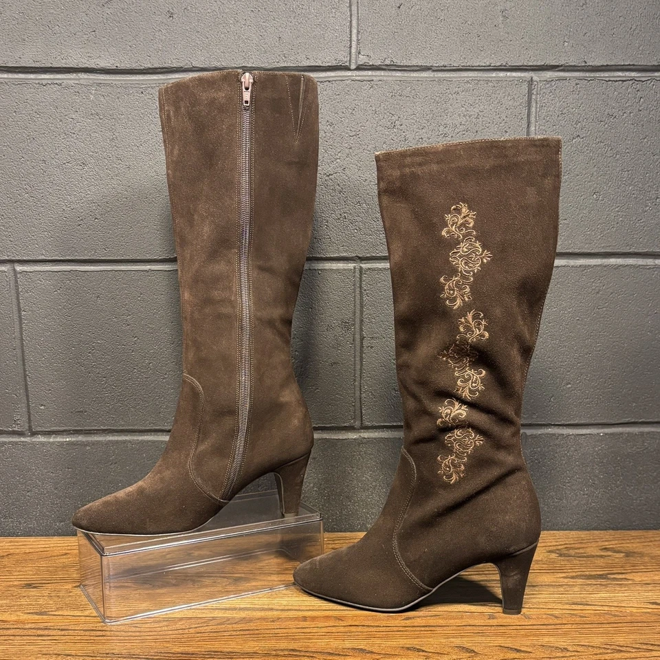 Laura Ashley Hadley Brown Suede Leather Embroidered Knee High Boots Women’s 8.5 - Image 1 of 4