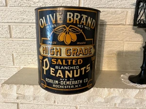 Antique Olive Brand Salted Peanuts Tin Litho Can Vintage Country Store Nut Sign - Picture 1 of 6