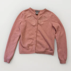 Vintage Adlerauge Lammwolle Strickjacke Pullover Damen S Blumenstickerei Perlen - Bild 1 von 6