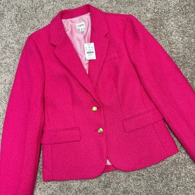 Blazer Escolar J.Crew Tweed Dulce Fucsia Mujer Talla 8 Rosa BW287 NUEVO CON ETIQUETAS Clásico Foto 1 de 4