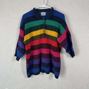 Vintage Venezia Sweater Womens One Size Rainbow Striped Knit Pullover 90s Acryli - Picture 1 of 3