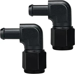 Adaptador de montaje de manguera de 90 grados 8AN hembra a 3/8 púas giratorio aluminio negro, paquete - Imagen 1 de 4